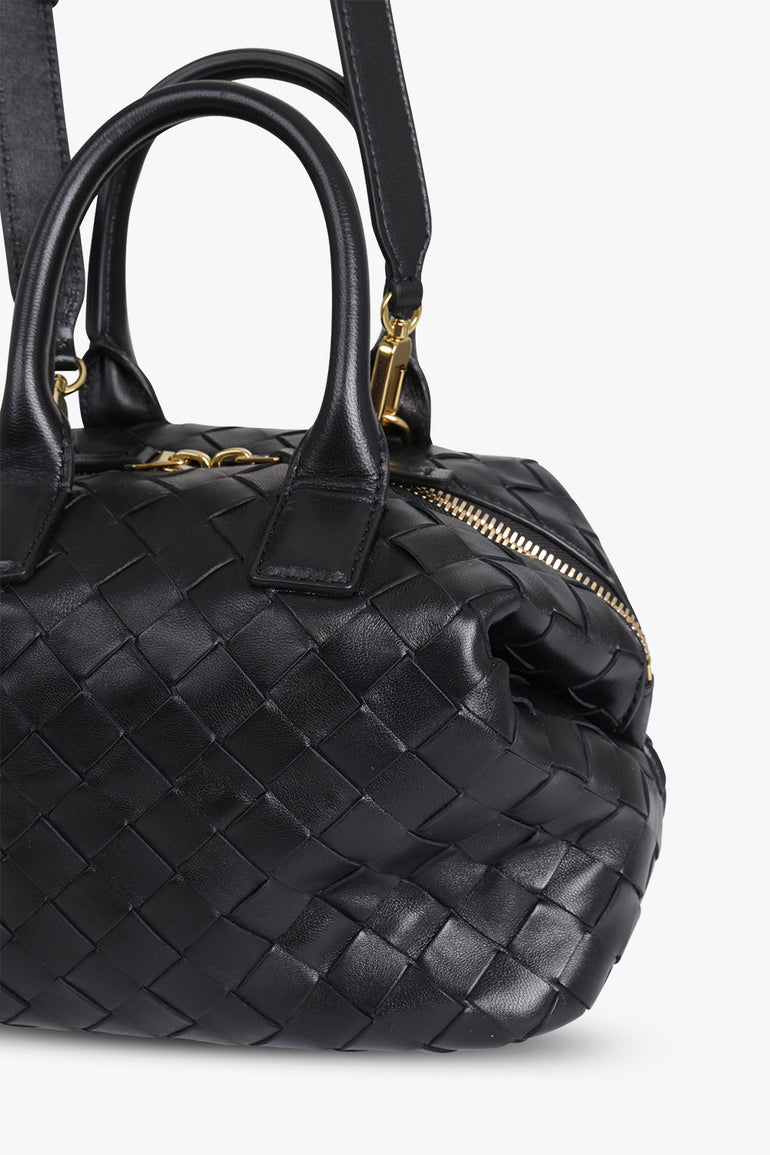 BOTTEGA VENETA BAGS Black Mini Intrecciato Bauletto Bag | Black/Brass