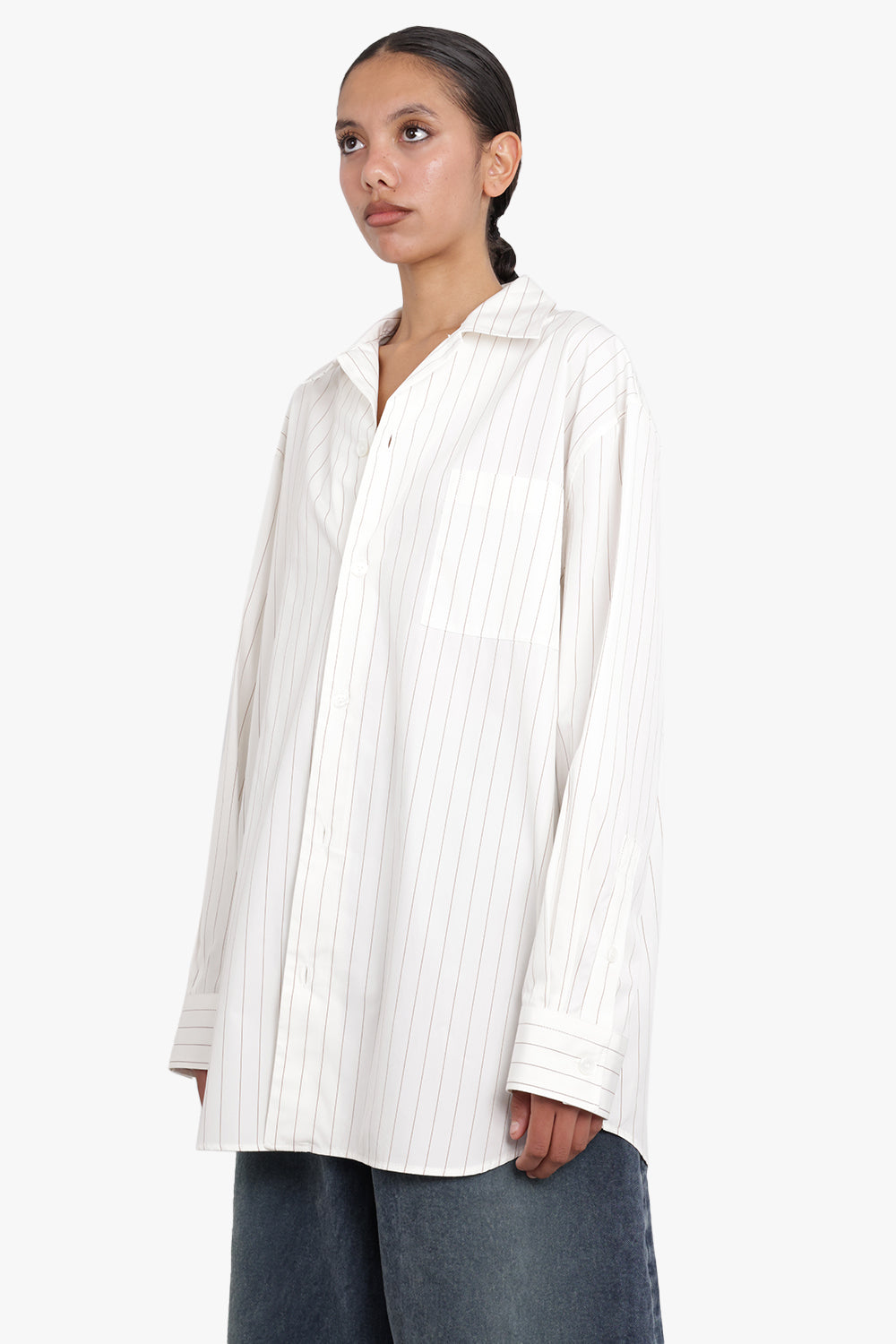 BOTTEGA VENETA RTW Stripe Poplin Shirt | White/Beige