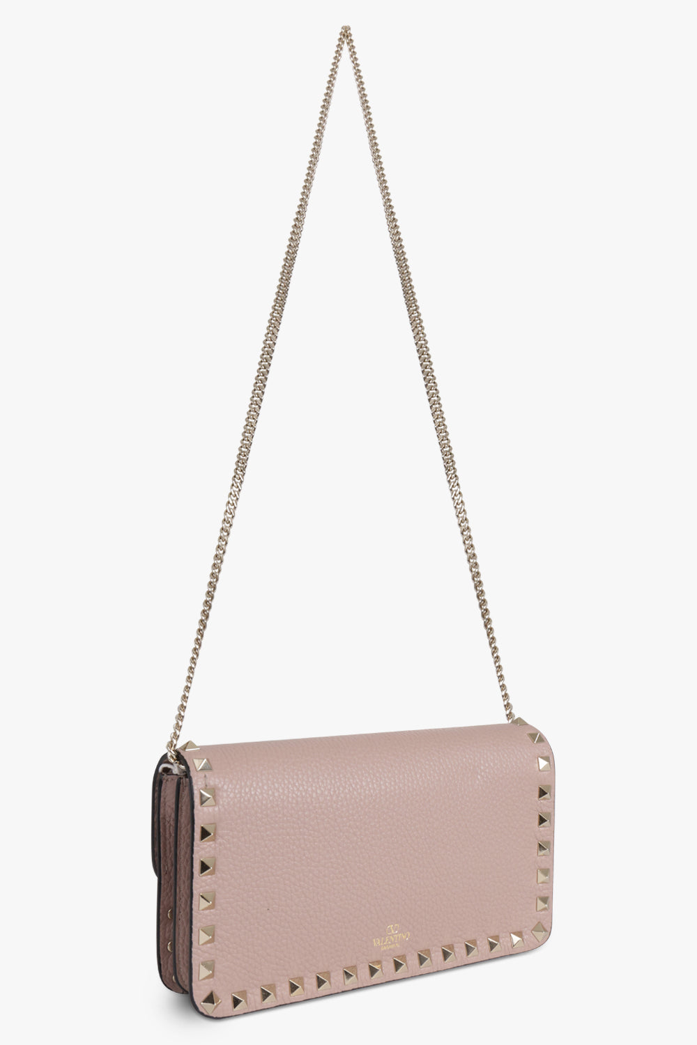 VALENTINO BAGS BEIGE ROCKSTUD WALLET ON CHAIN | POUDRE