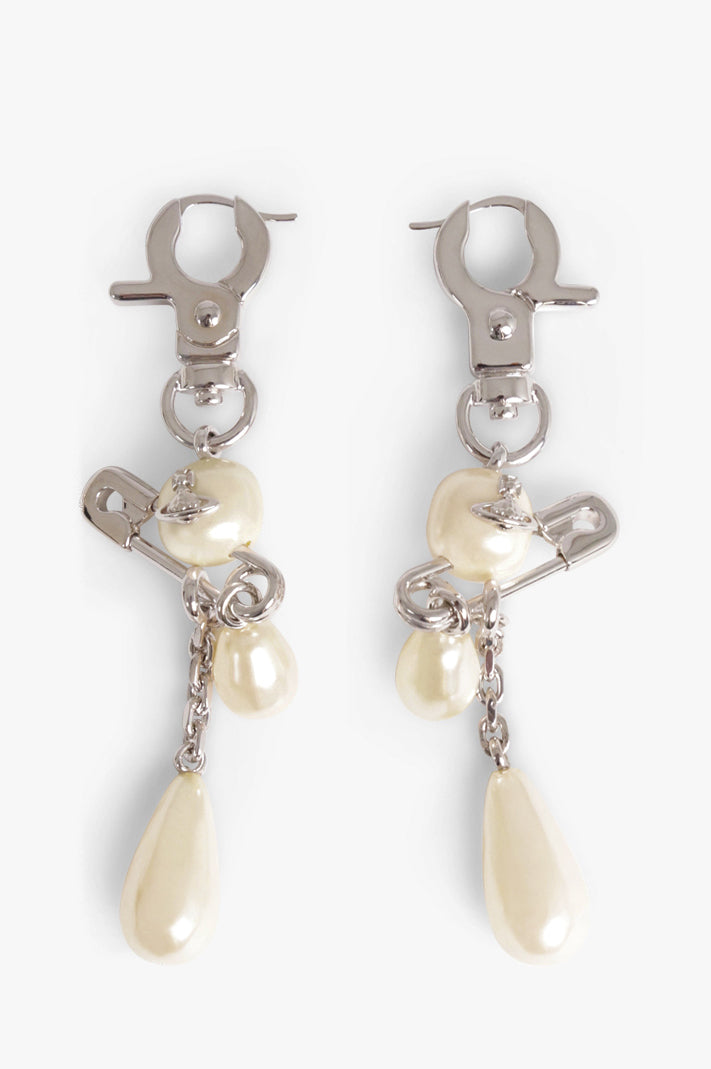 Claude Long Safety Pearl Earrings | Silver/White – Parlour X
