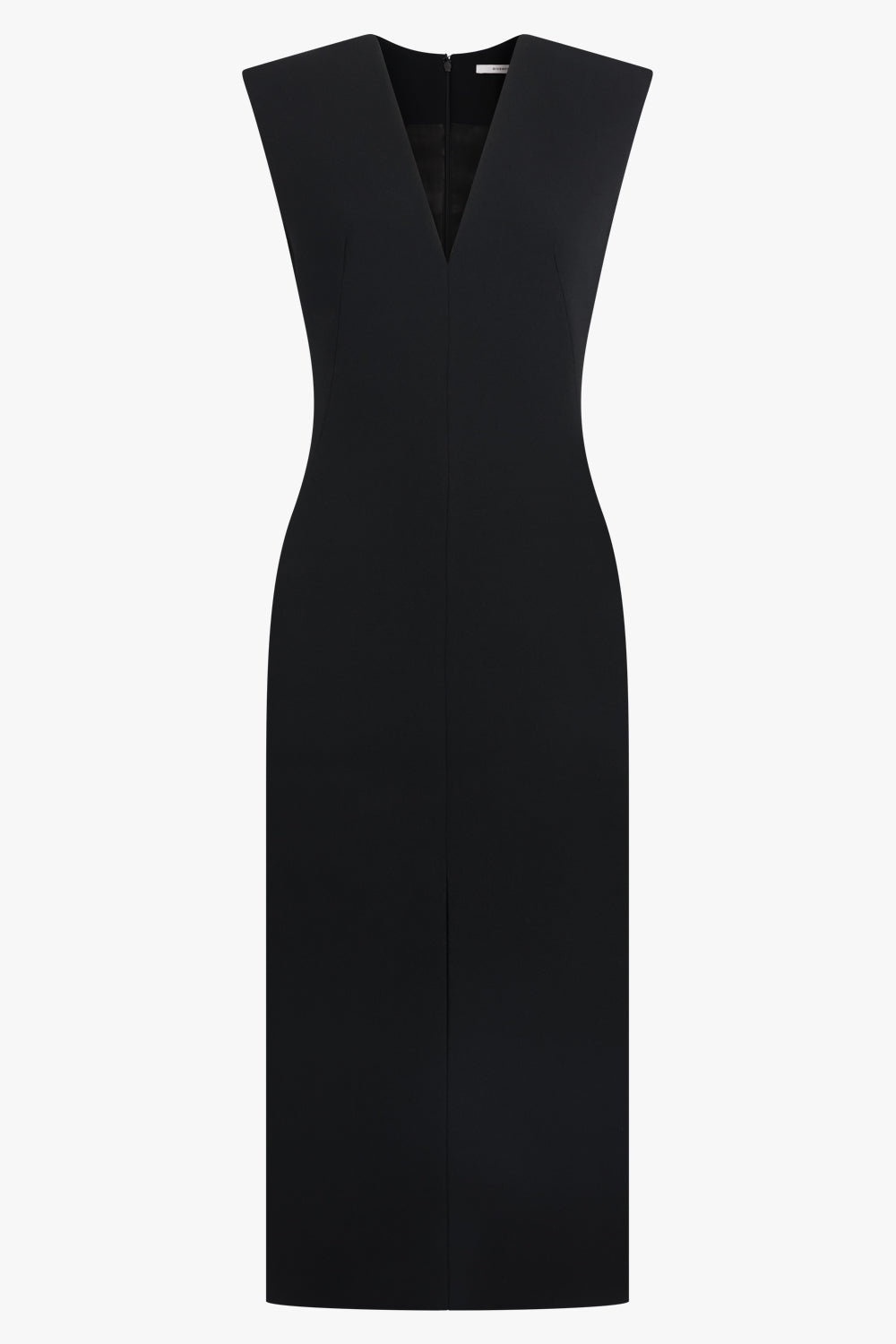 Structured Sleeveless V-Neck Midi Dress