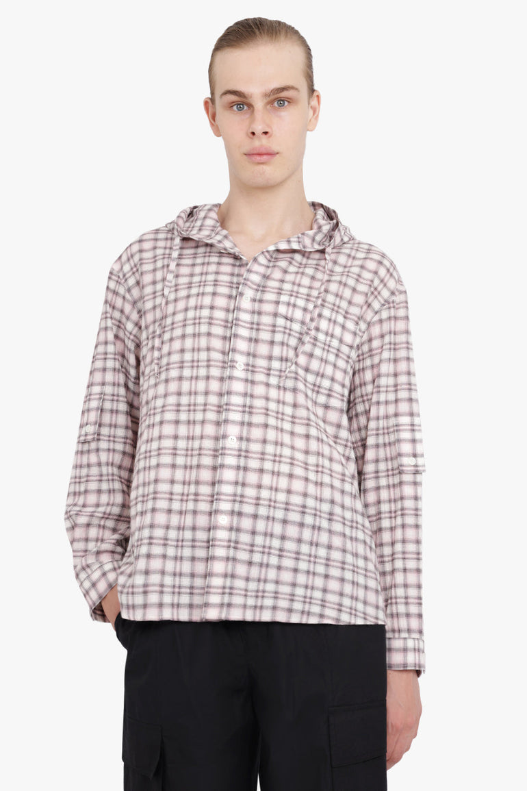 AFTER PRAY RTW OVERSIZED CHECK HOODY SHIRTS | PINK