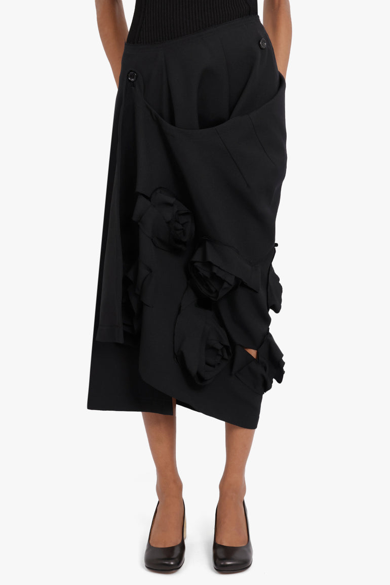 COMME DES GARCONS COMME DES GARCONS RTW Wool Gabardine Roses Medium Skirt | Black