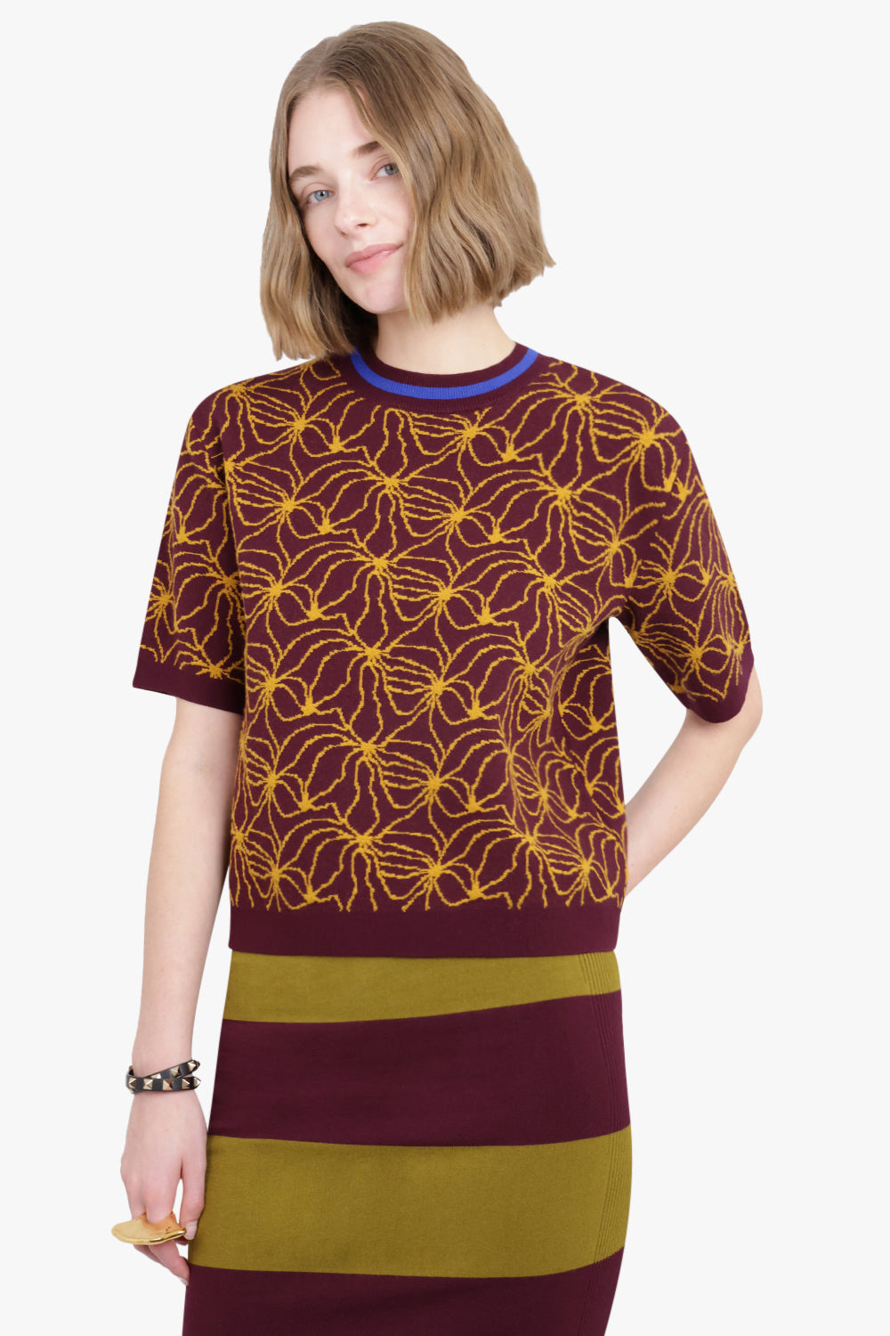 DRIES VAN NOTEN RTW Patterned Short Sleeve Knit Sweater | Auber 357