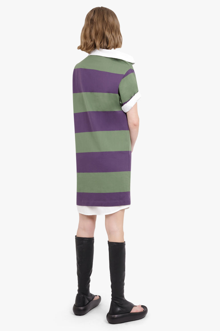 DRIES VAN NOTEN RTW Stripe Asymmetric Neck Shirt Detail Dress | Dark Purple