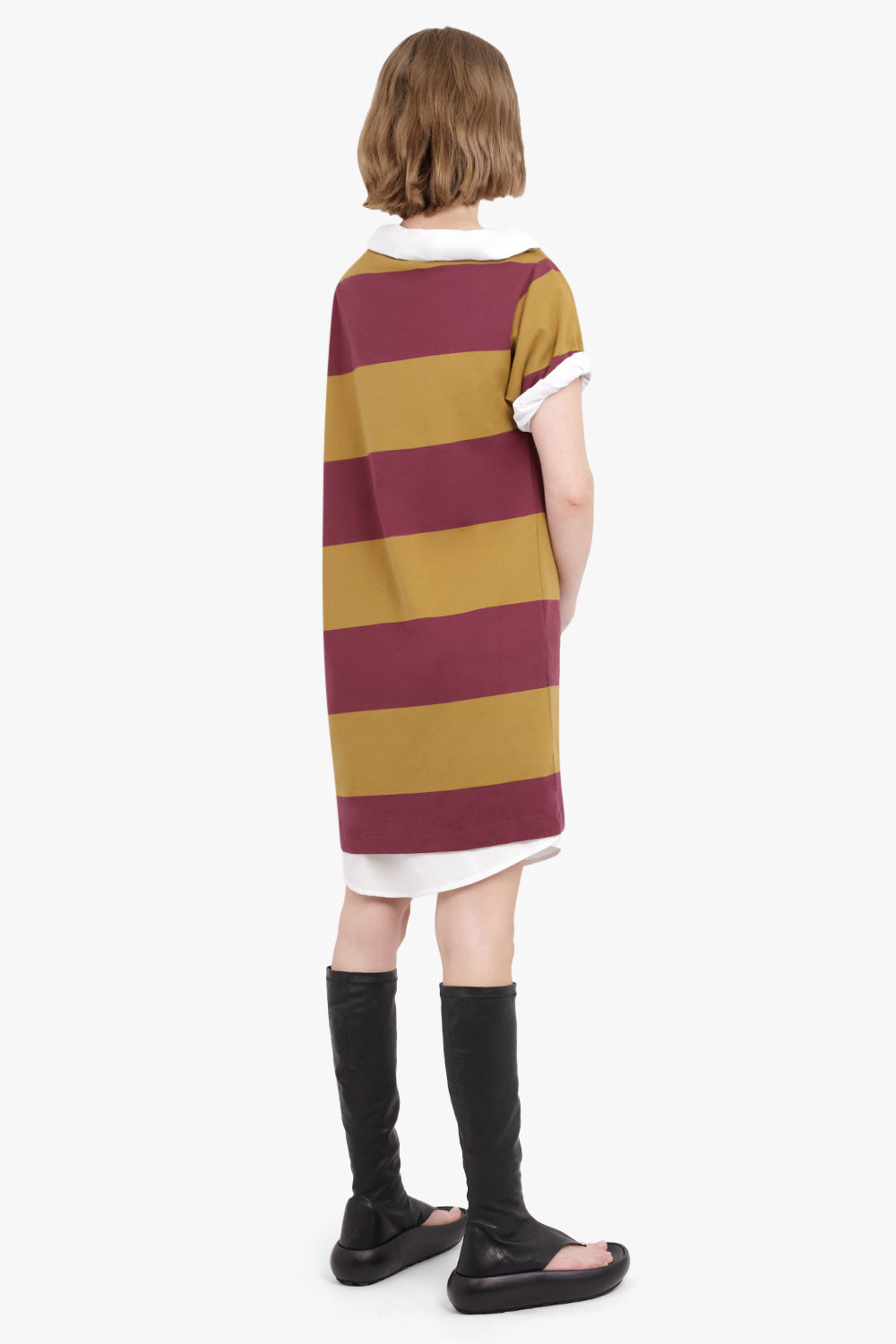 DRIES VAN NOTEN RTW Stripe Asymmetric Neck Shirt Detail Dress | Mustard