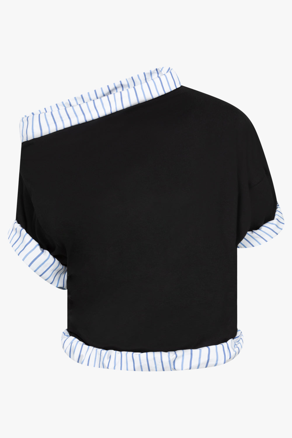 DRIES VAN NOTEN RTW Stripe Asymmetric Neck Shirt Detail Top | Black