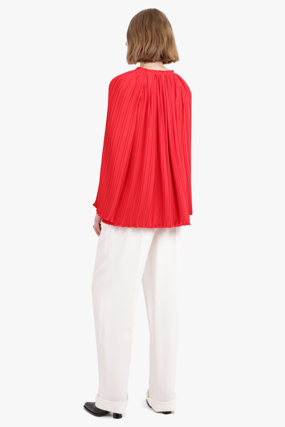 LANVIN RTW Long Sleeve Pleated Blouse Open Neck | Flame