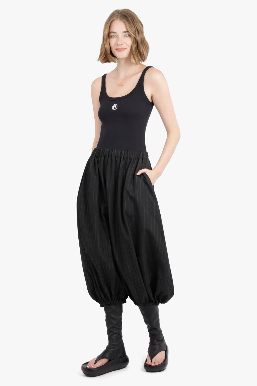 MARINE SERRE RTW Organic Cotton Rib Contrast Vest Top | Black
