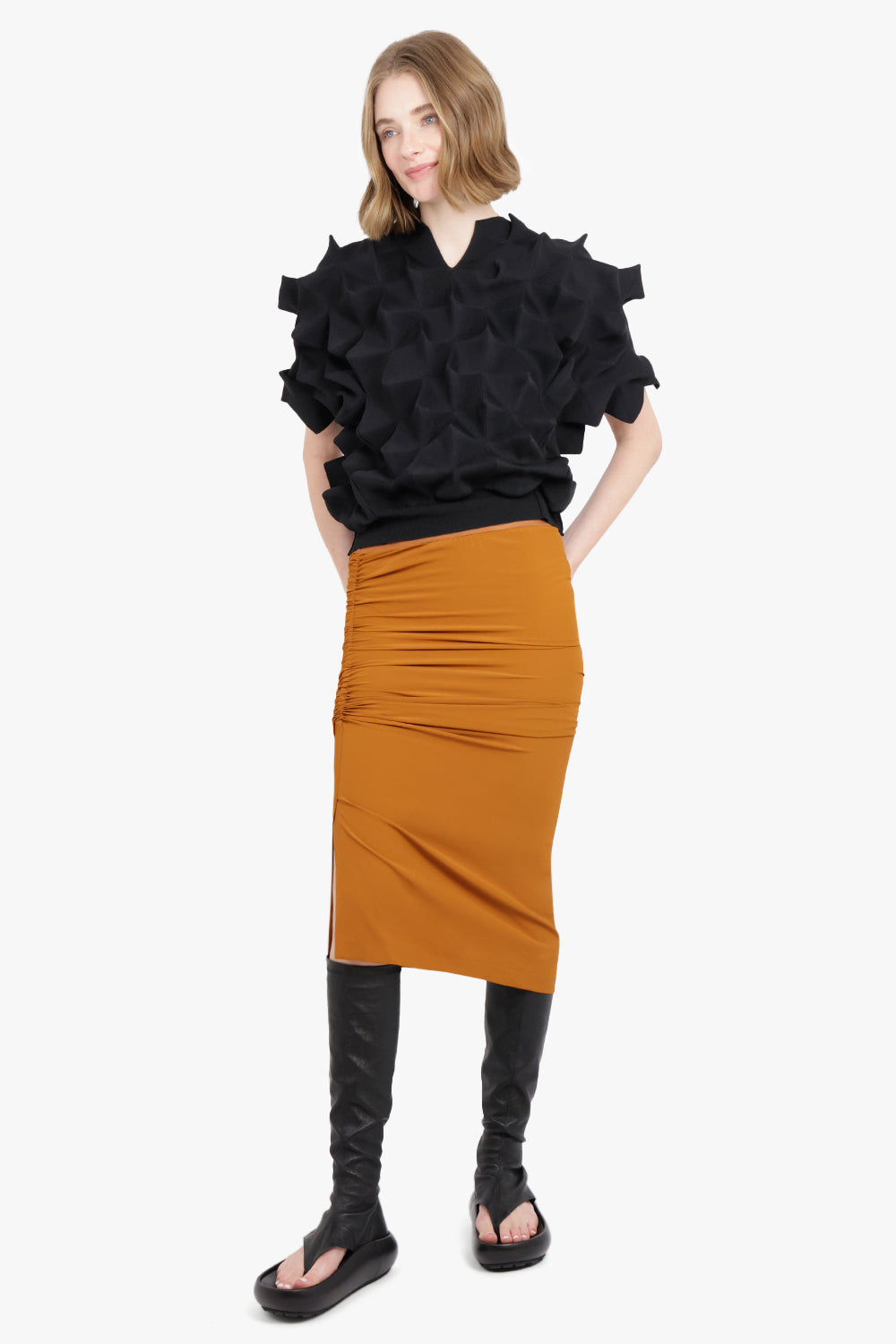 RICK OWENS RTW Shrimp Midi Skirt | Clay