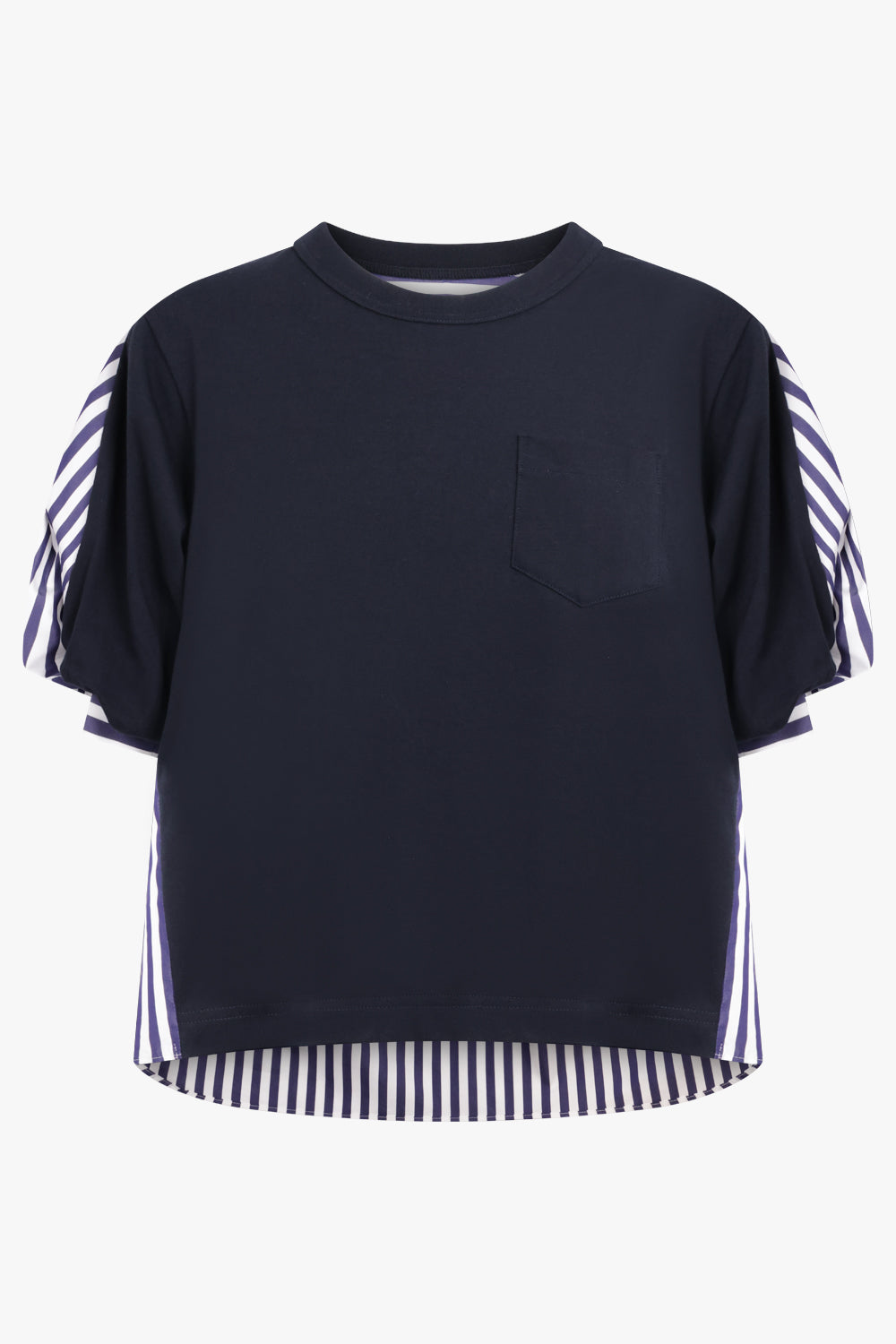 SACAI RTW Cotton Poplin X Cotton Jersey T-Shirt | Navy Stripe