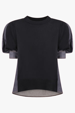 SACAI RTW Denim Knit Pullover | Black/Indigo