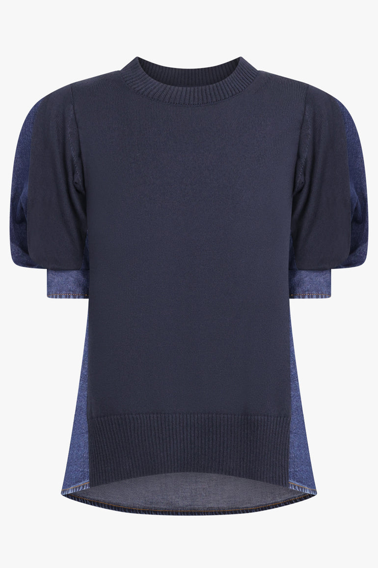 SACAI RTW Denim Knit Pullover | Navy/Blue