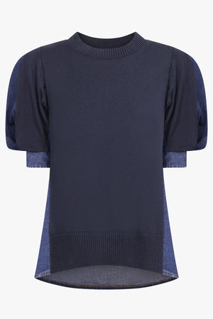 SACAI RTW Denim Knit Pullover | Navy/Blue