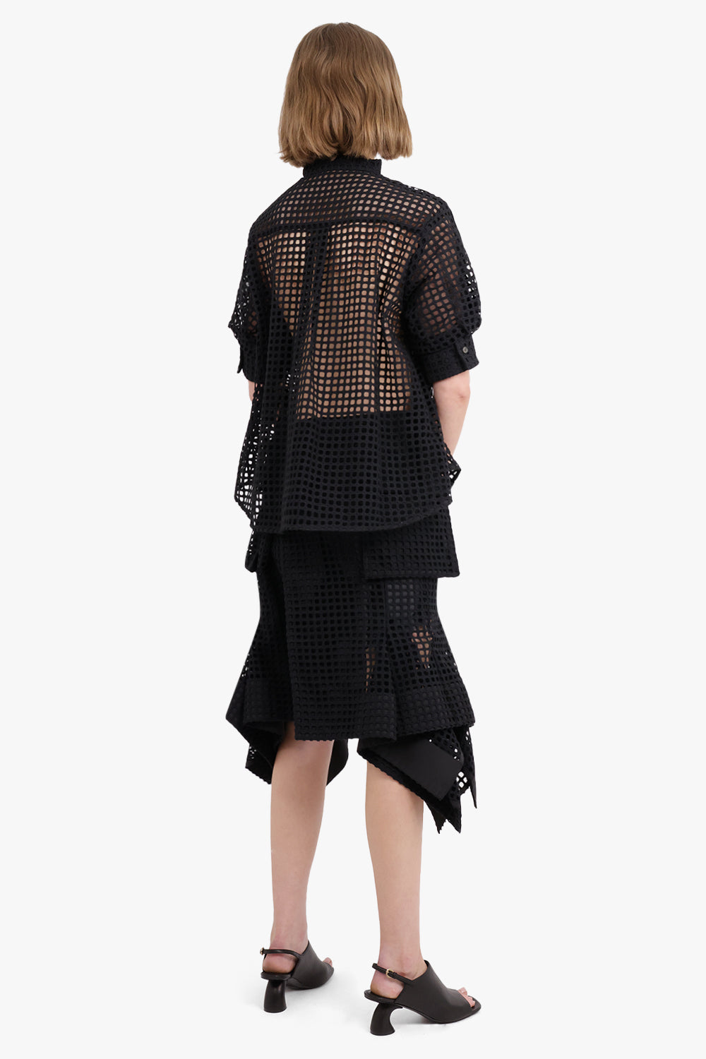 SACAI RTW Embroidery Lace X Knit Pullover | Black
