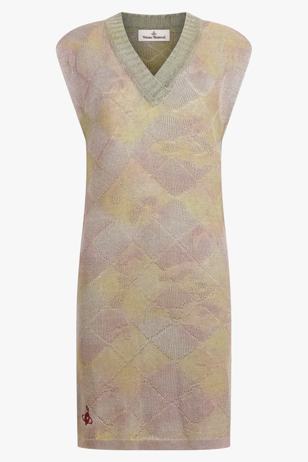 Pearl V Neck S/Less Argyle Knit Dress | Multi  Parlour X