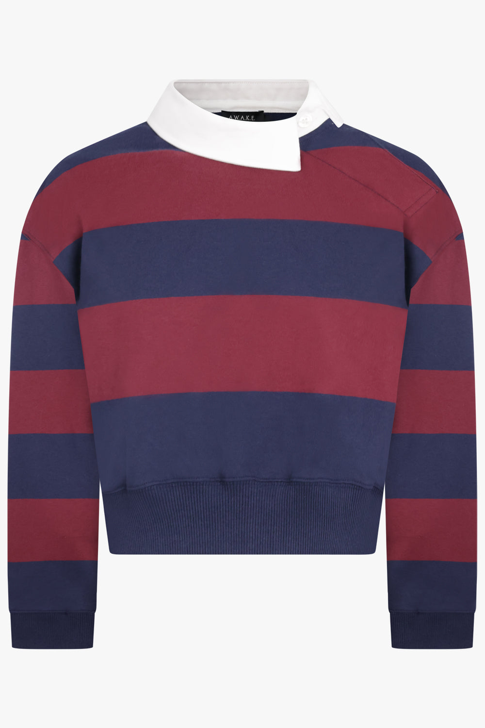 Twisted Collar Stripe Rugby Style Sweatshirt Top Burgundy/Navy