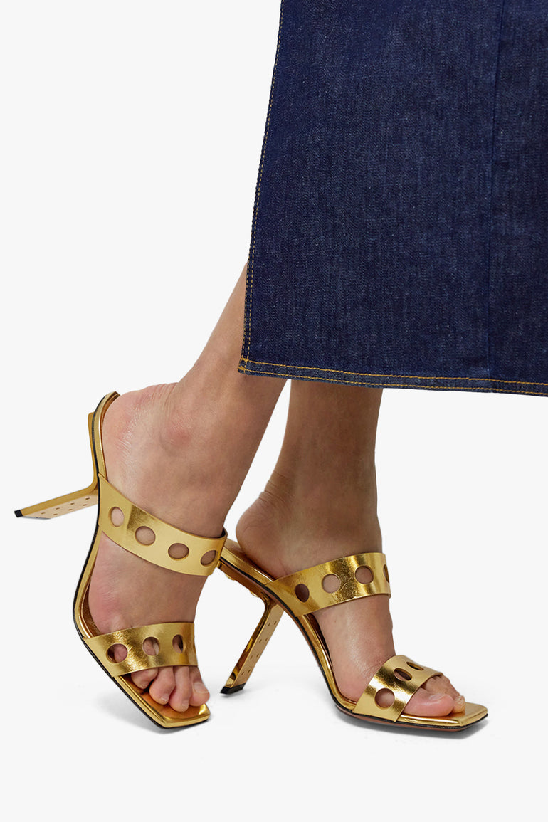 ALAIA SHOES PERFO MULE 100MM | GOLD