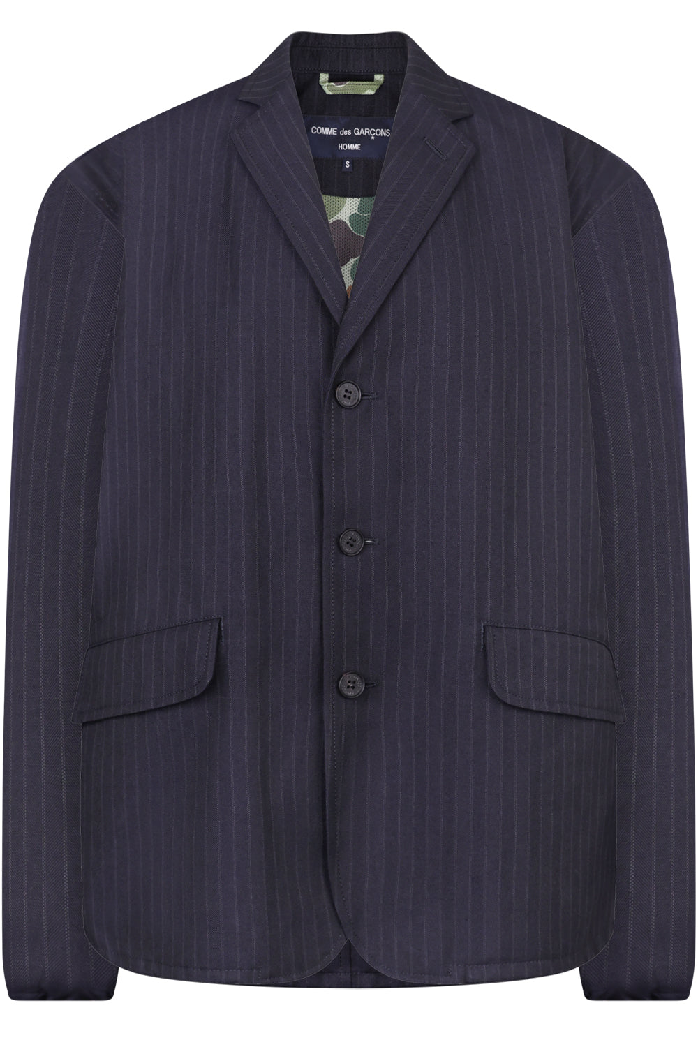 COMME DES GARCONS HERRINGBON STRIPE BLAZER NAVY GREY PARLOUR