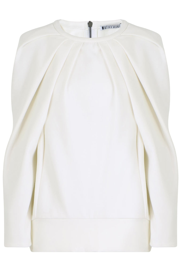 MATICEVSKI RTW L/S PLAISIR SWEATER WITH FRONT PLEAT WHITE