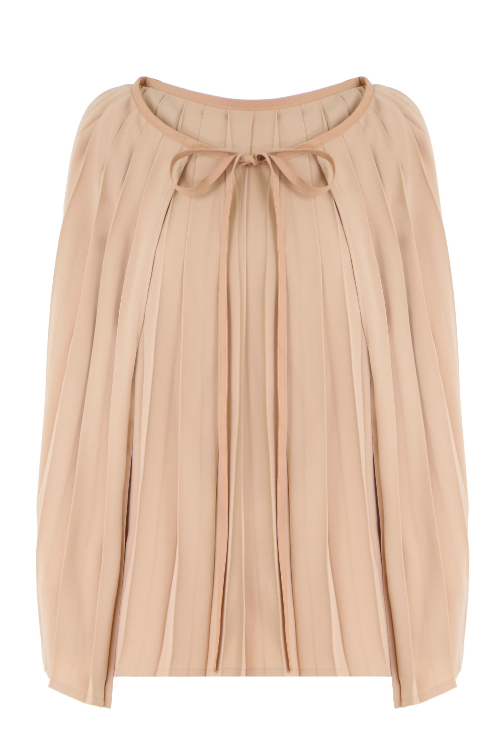 PLEATED CAPE BLOUSE WITH TIE NUDE – Parlour X