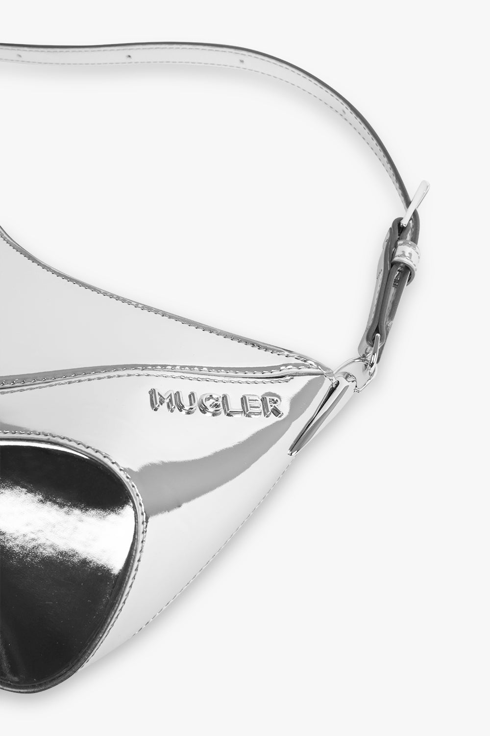 MUGLER BAGS Silver SMALL SPIRAL METALLIC EMBOSSED BAG | CHROME