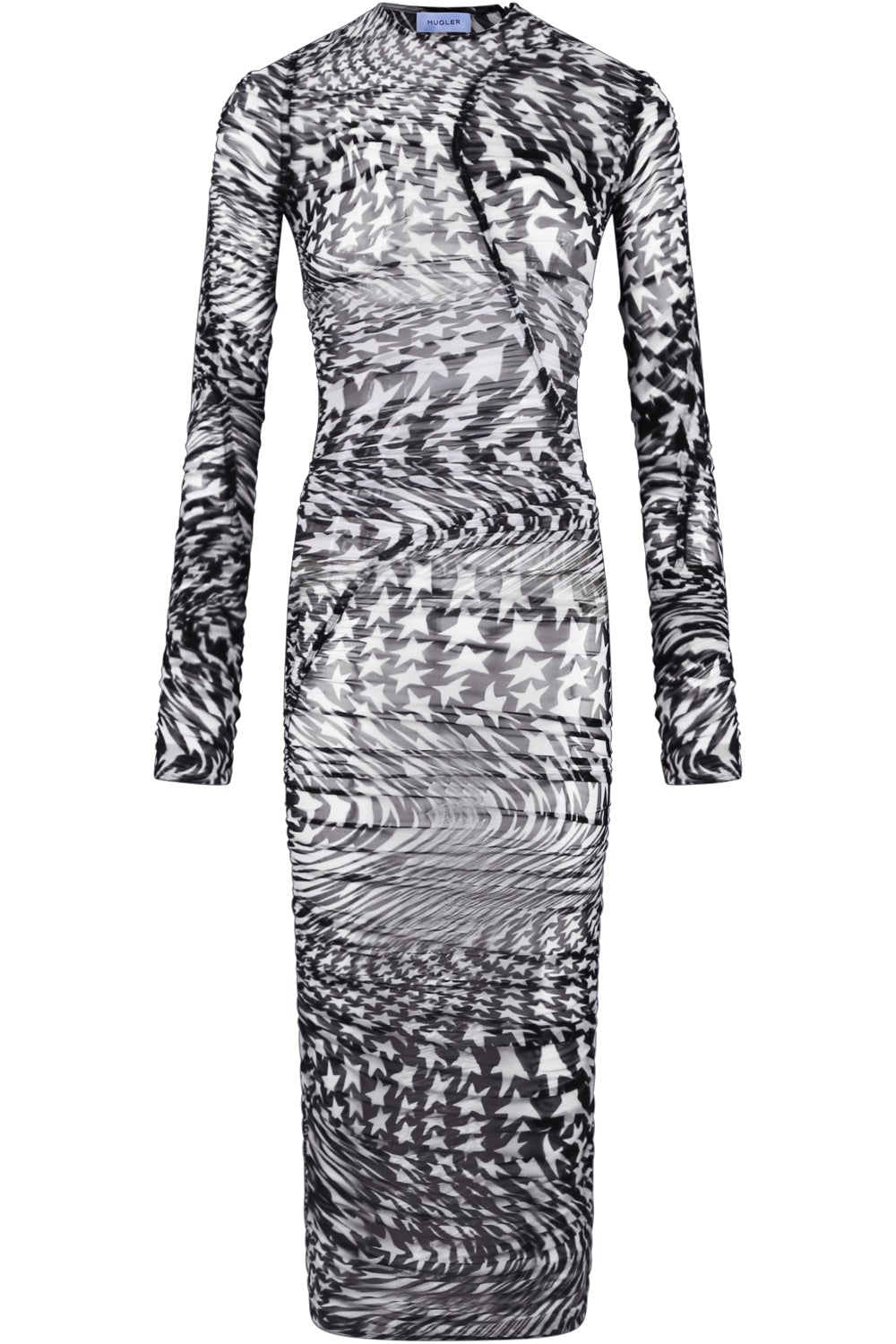 MUGLER MAXI MUGLER STAR PRINTED MESH DRESS BLACK / IVORY NEW SEASON Parlour X MUGLER MAXI MUGLER STAR PRINTED MESH DRESS BLACK / IVORY NEW SEASON Parlour X