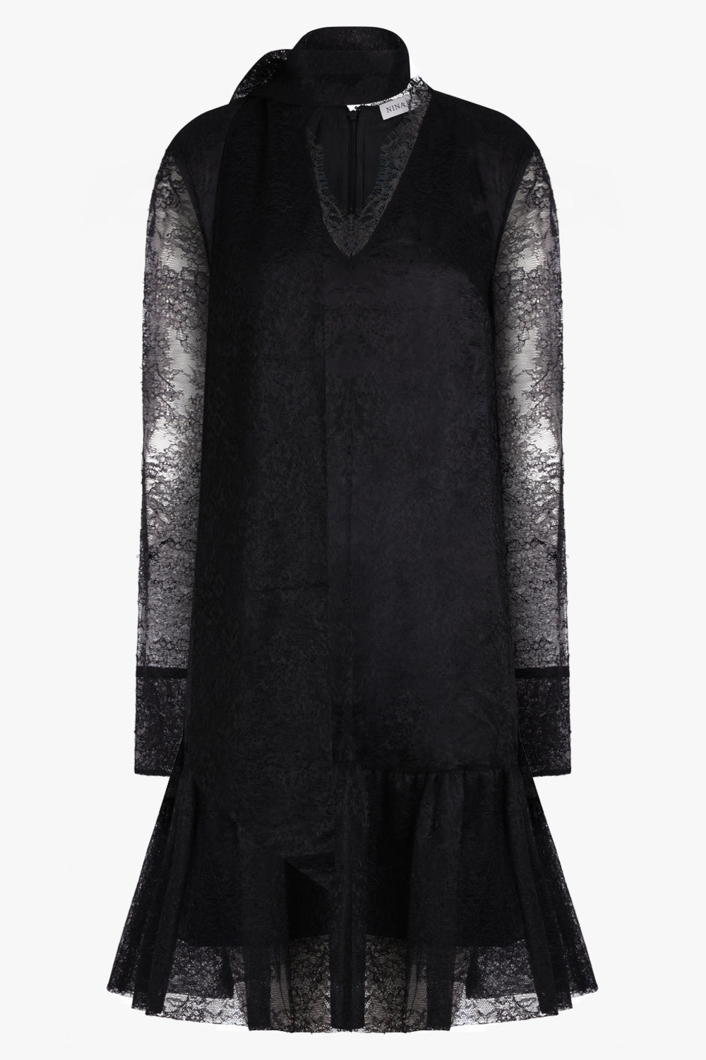NINA RICCI V NECK RUFFLE LACE DRESS BLACK NEW SEASON PARLOUR X SYDNEY –  Parlour X