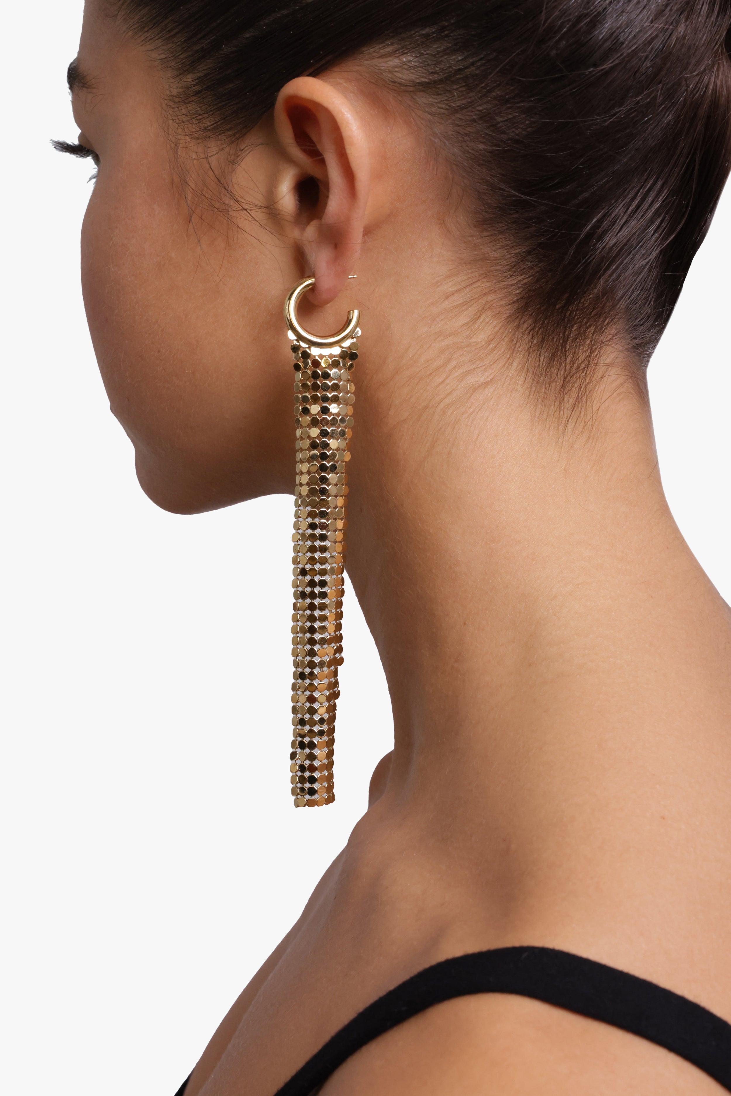PACO RABANNE JEWELLERY GOLD PIXEL CHAINMAIL HOOP EARRING | GOLD