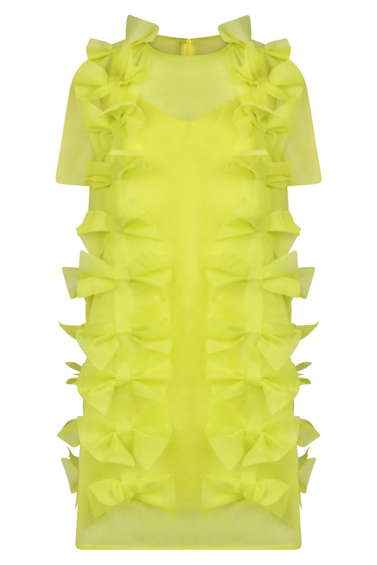 PASKAL DRESSES TULLE T-SHIRT DRESS WITH BOW APPLIQUES | LIME