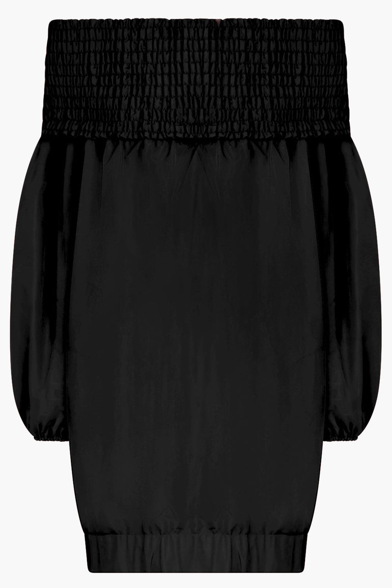 PATOU RTW Off-the-Shoulder Smock Mini Dress in Eco-friendly Faille | Black