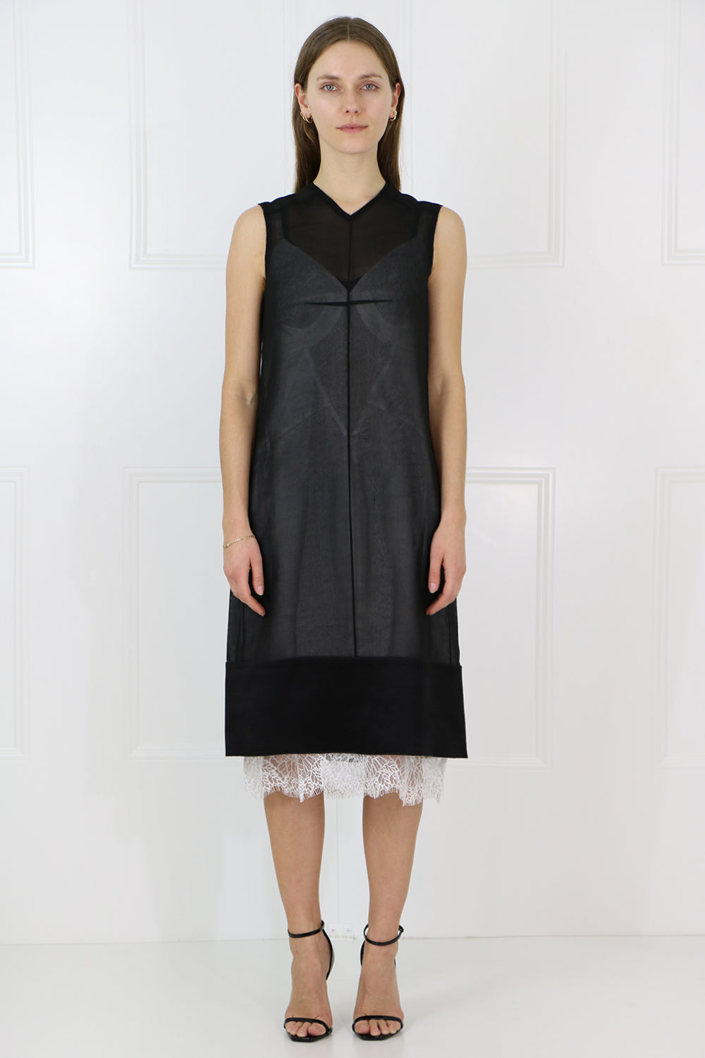 PROENZA SCHOULER DRESSES DOUBLE LAYER DRESS WITH LACE SLIP BLACK