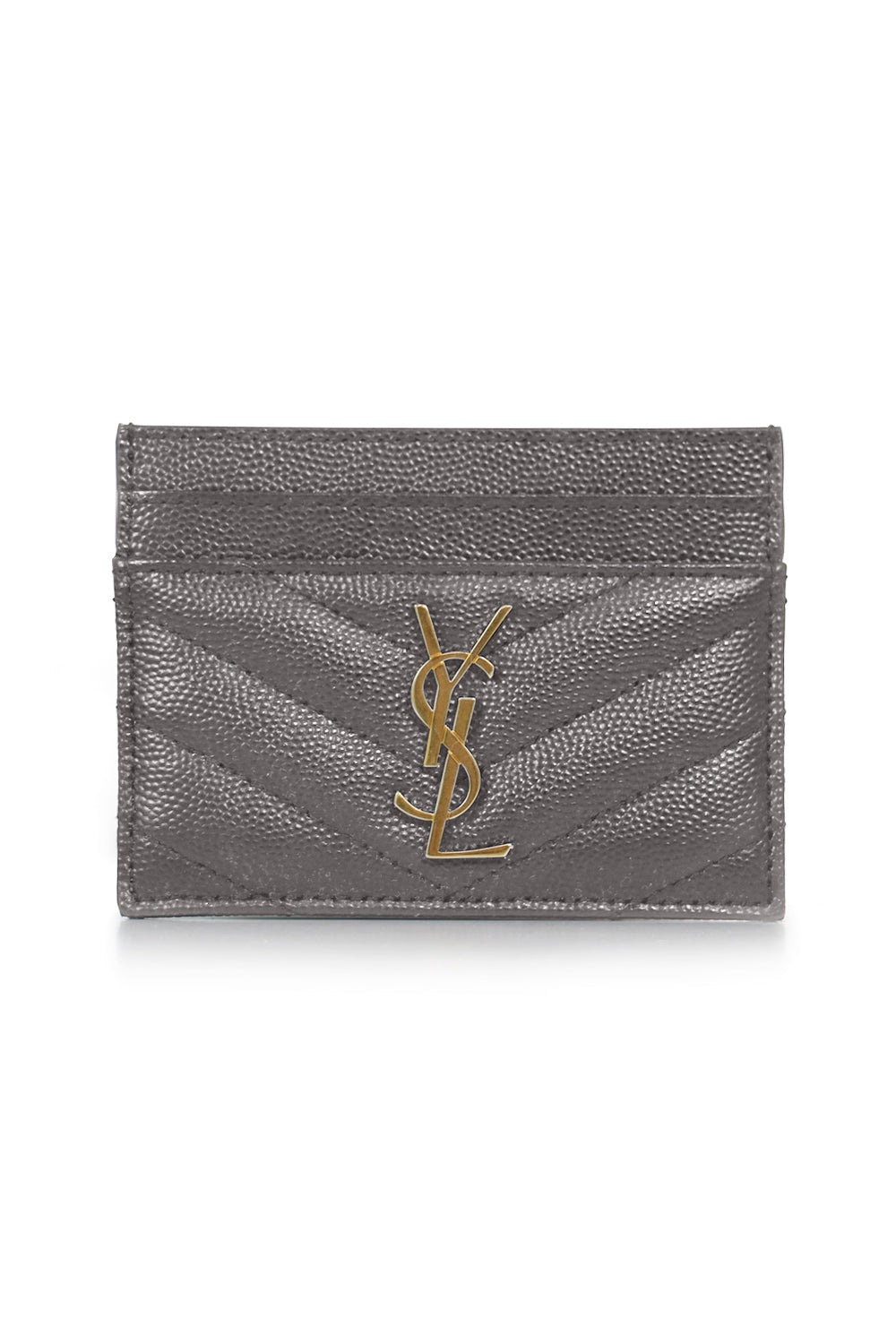 SAINT LAURENT SMALL LEATHER GOODS MULTI MONOGRAMME QUILTED CARDHOLDER | FOG/GOLD