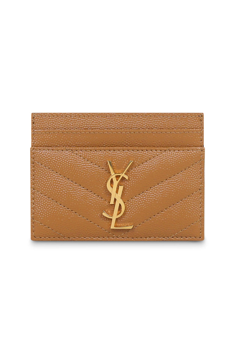 SAINT LAURENT SMALL LEATHER GOODS BROWN MONOGRAMME QUILTED CARDHOLDER | NATURAL DARK/GOLD