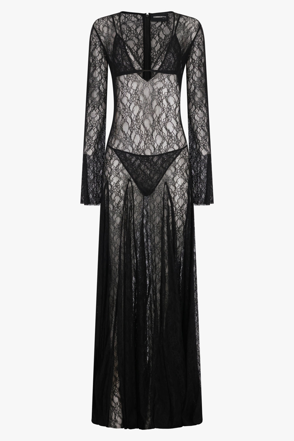Cold Type Sheer L/S Lace Maxi Dress With Underwear