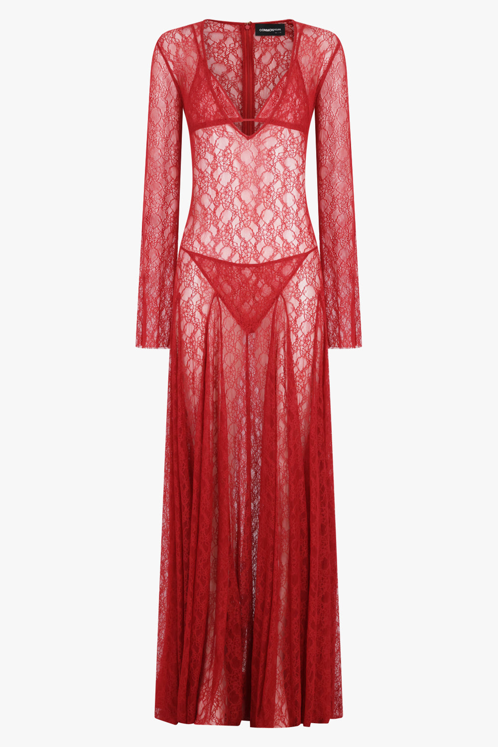 Cold Type Sheer L/S Lace Maxi Dress With Underwear