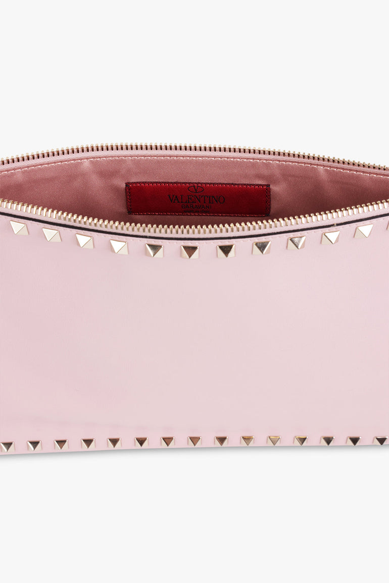 VALENTINO BAGS PINK ROCKSTUD FLAT POUCH SMOOTH LEATHER WATER ROSE