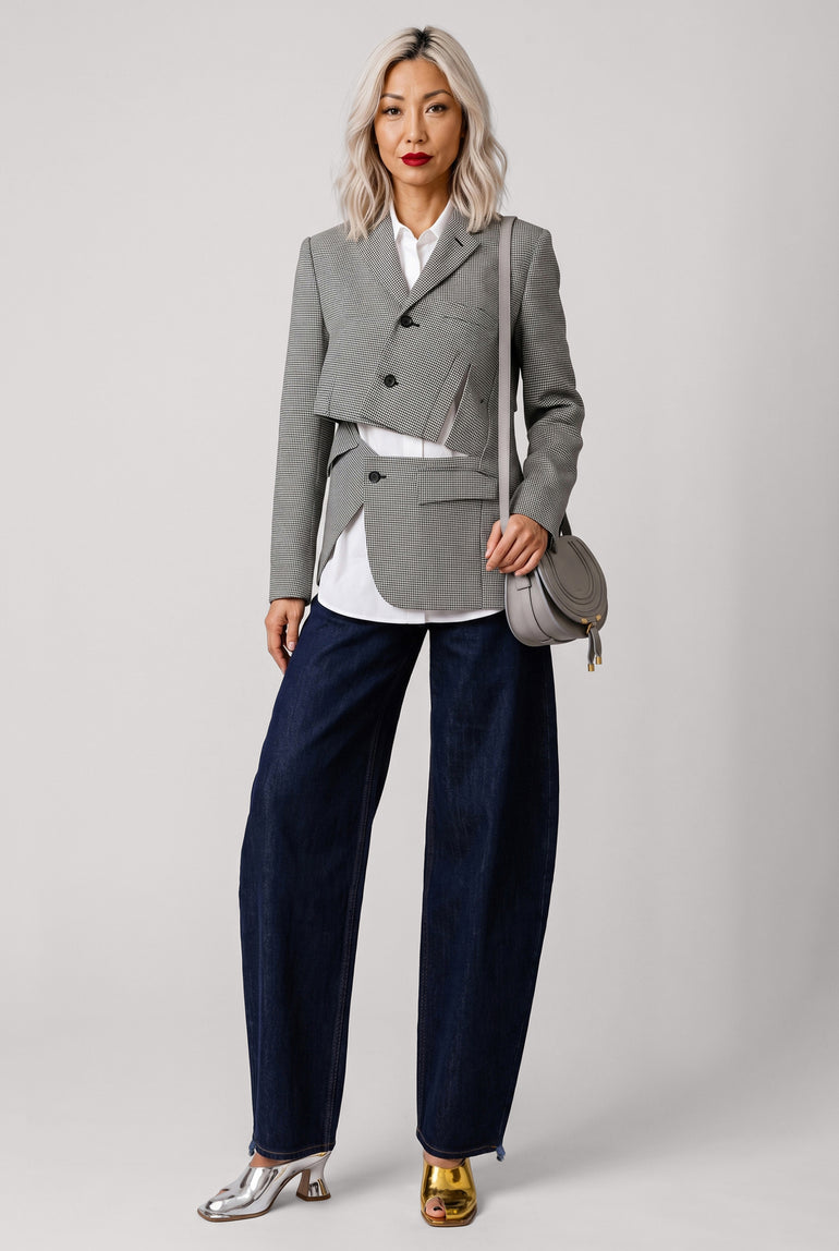 COMME DES GARCONS RTW Asymmetric Deconstruct Houndstooth Jacket | Black/ Ecru