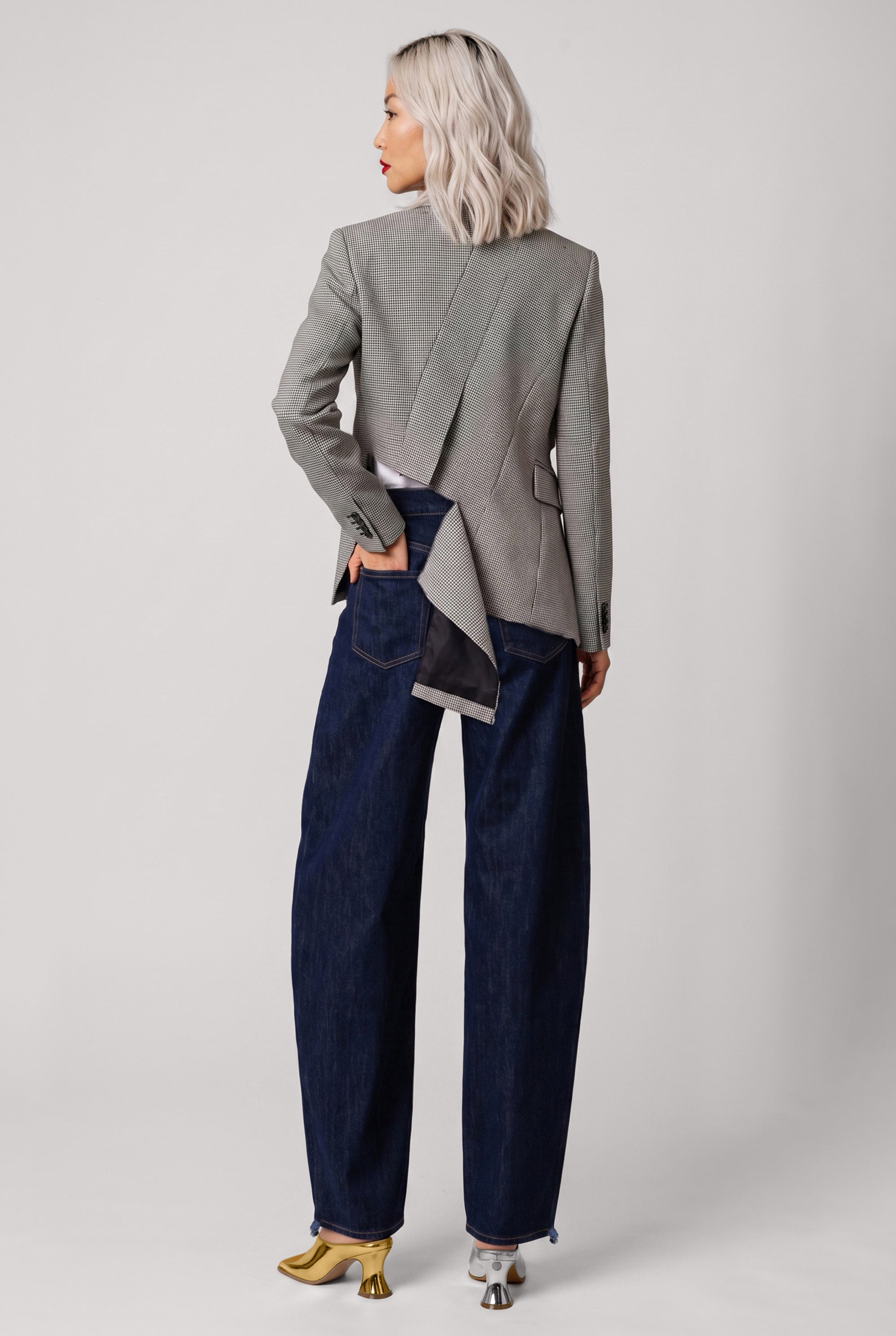 COMME DES GARCONS RTW Asymmetric Deconstruct Houndstooth Jacket | Black/ Ecru