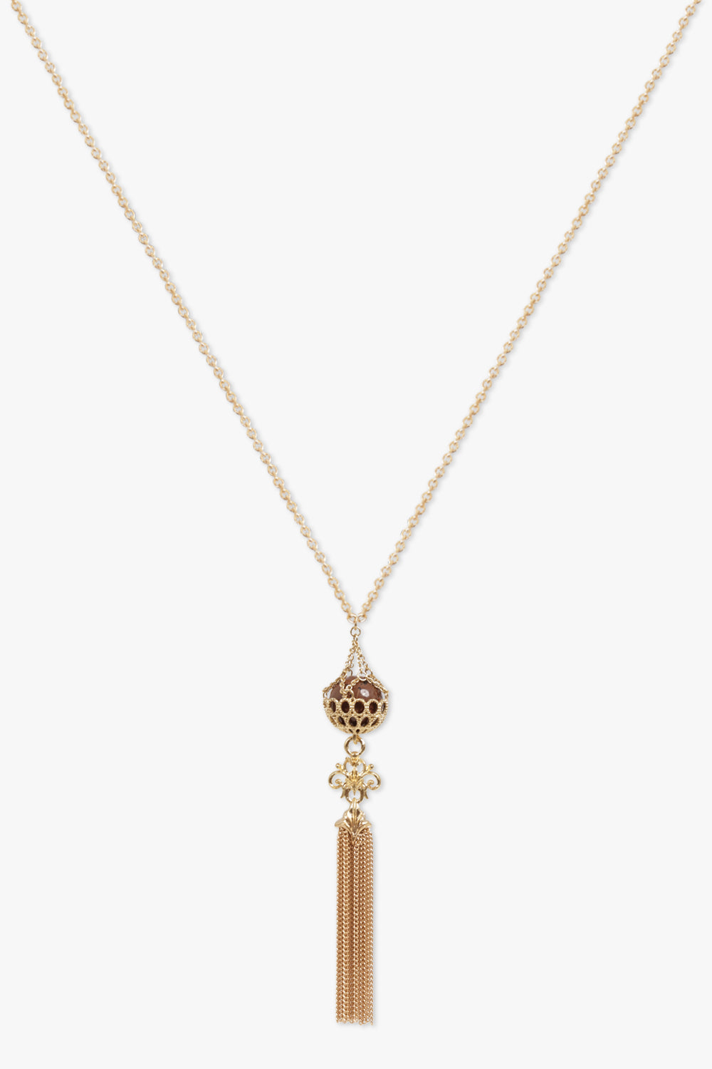 CHLOE JEWELLERY GOLD / Gold/Brown Obsidian Tassle Necklace | Gold/Brown