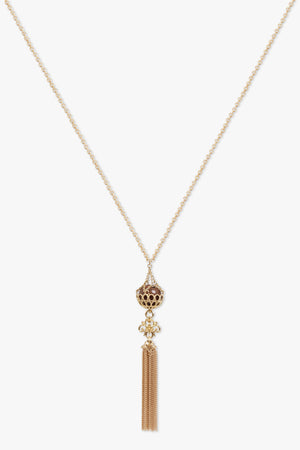 CHLOE JEWELLERY GOLD / Gold/Brown Obsidian Tassle Necklace | Gold/Brown