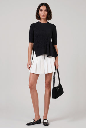 3/4 Sleeve Chain Knit With Asymmetric Hem Detail | Black