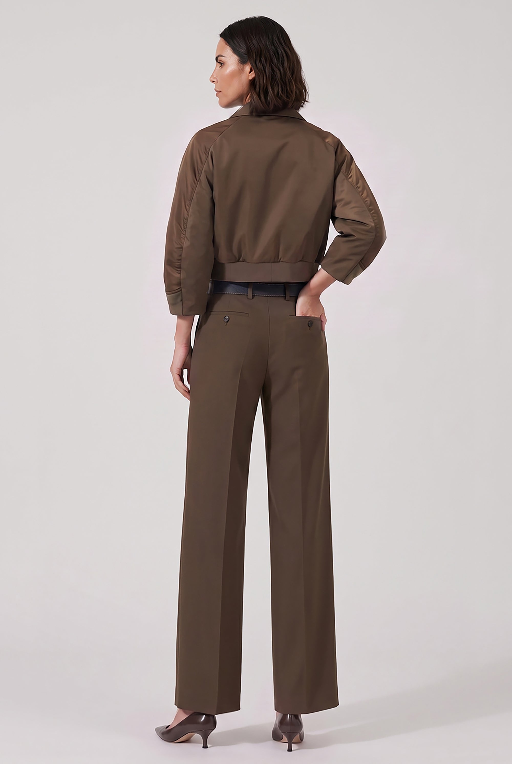 SACAI RTW Suiting X Denim Wide Leg Pant | Brown/Indigo