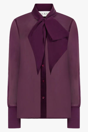Lavallière Tie Neck Sheer Shirt | Purple