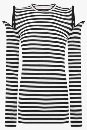 Striped Cut Out Sleeve Top | Black/White