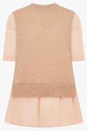 NOIR KEI NINOMIYA RTW Shiny Knit X Sheer Top | Pink Beige