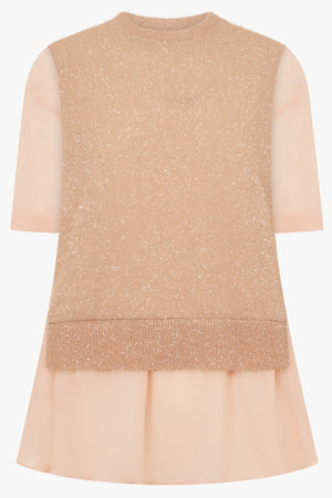 NOIR KEI NINOMIYA RTW Shiny Knit X Sheer Top | Pink Beige