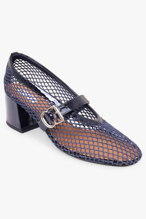 Mary Jane Fishnet 55mm Pump | Midnight Blue