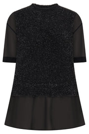 NOIR KEI NINOMIYA RTW Shiny Knit X Sheer Top | Black