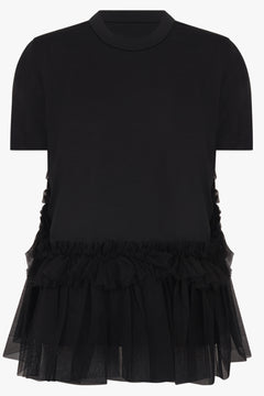 NOIR KEI NINOMIYA RTW Tulle Ruffle Hem Top | Black